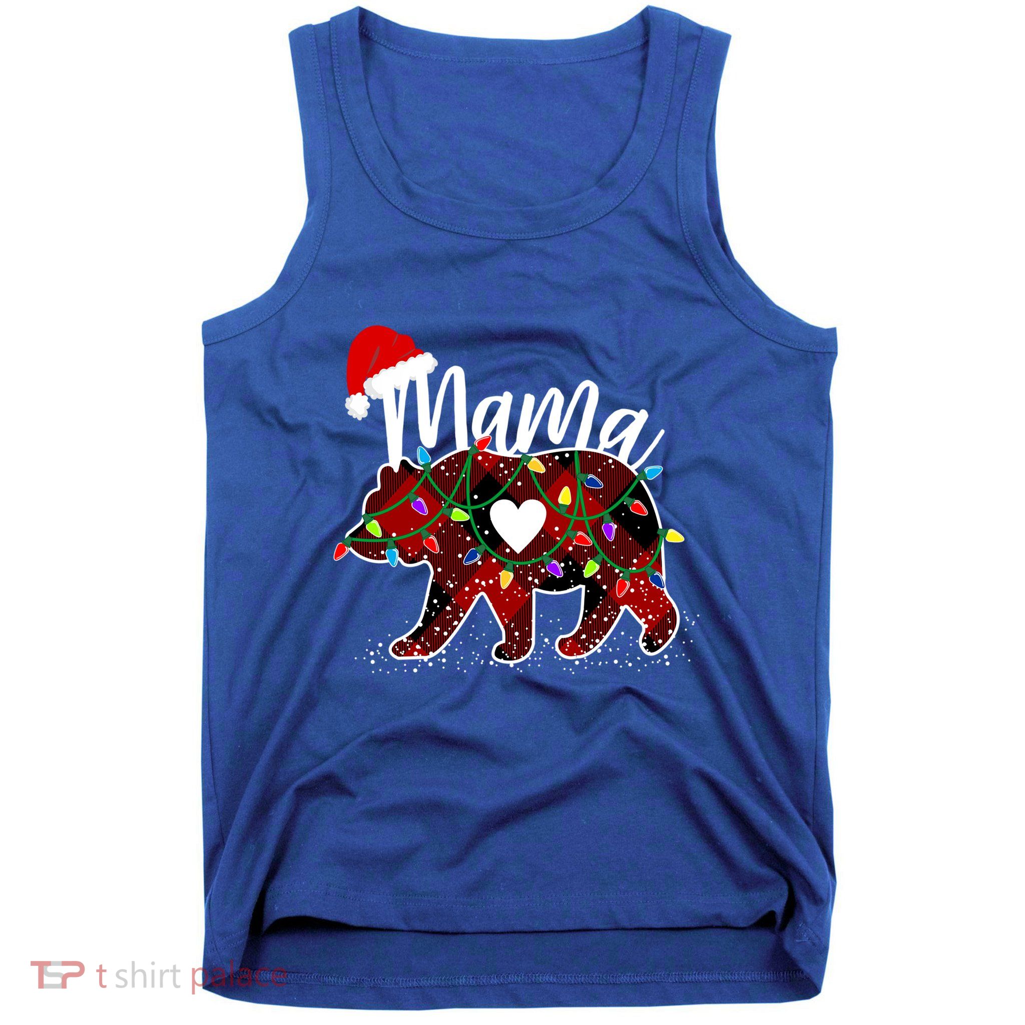 Mama Bear Christmas Red Buffalo Plaid With Santa Hat Lights Gift Tank Top