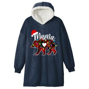 Mama Bear Christmas Red Buffalo Plaid With Santa Hat Lights Gift Hooded Wearable Blanket