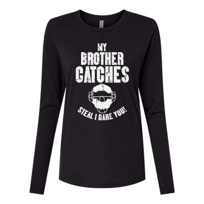 My Brother Catches Baseball Catcher Womens Cotton Relaxed Long Sleeve T-Shirt