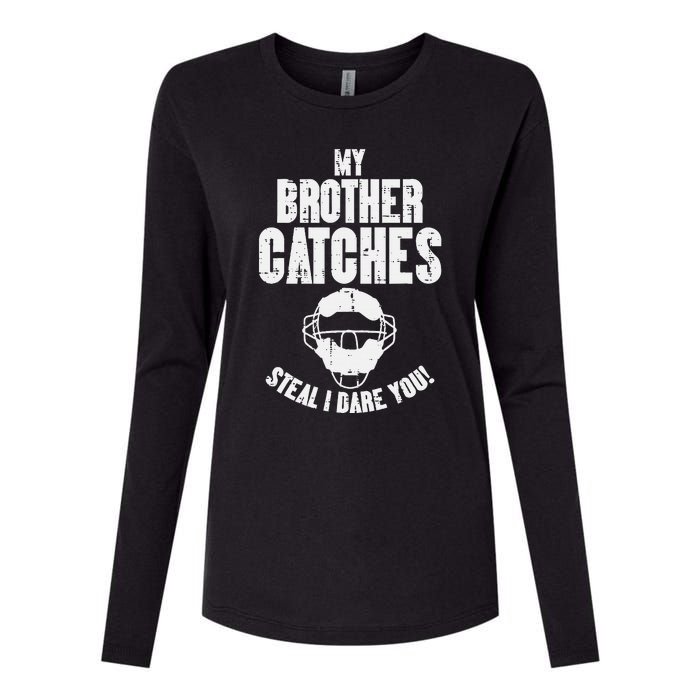 My Brother Catches Baseball Catcher Womens Cotton Relaxed Long Sleeve T-Shirt