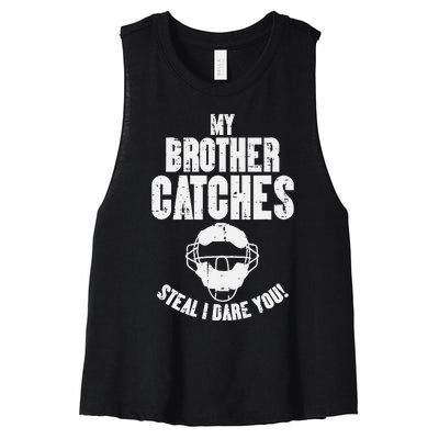 My Brother Catches Baseball Catcher Women's Racerback Cropped Tank