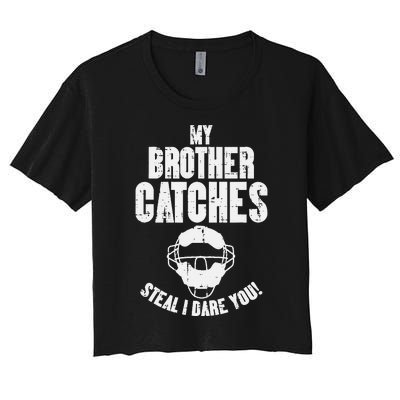 My Brother Catches Baseball Catcher Women's Crop Top Tee