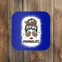 Messy Bun Classy Nana Life Leopard Pattern Shades Bleached Gift Coaster