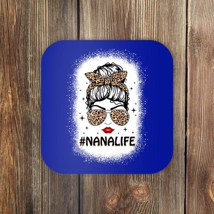 Messy Bun Classy Nana Life Leopard Pattern Shades Bleached Gift Coaster