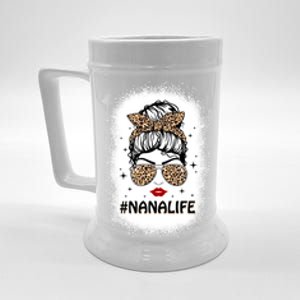 Messy Bun Classy Nana Life Leopard Pattern Shades Bleached Gift Beer Stein