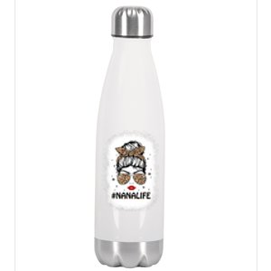 Messy Bun Classy Nana Life Leopard Pattern Shades Bleached Gift Stainless Steel Insulated Water Bottle