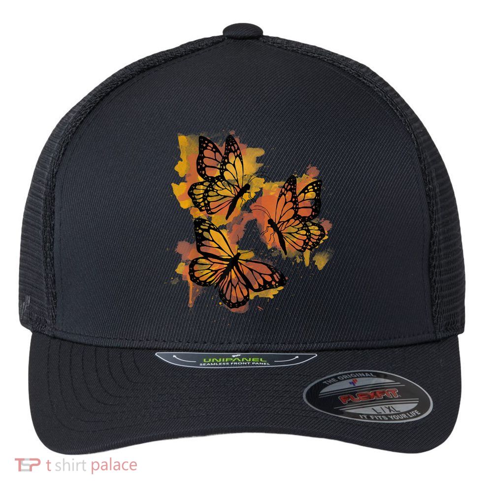 Monarch Butterfly Colourful Butterfly Flexfit Unipanel Trucker Cap