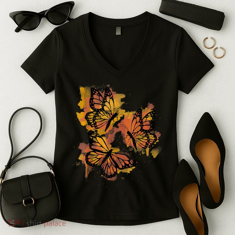 Monarch Butterfly Colourful Butterfly Women's V-Neck T-Shirt