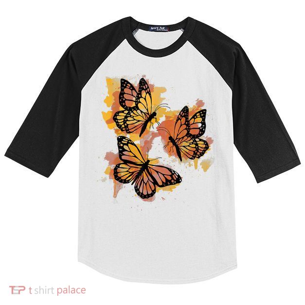Monarch Butterfly Colourful Butterfly Kids Colorblock Raglan Jersey