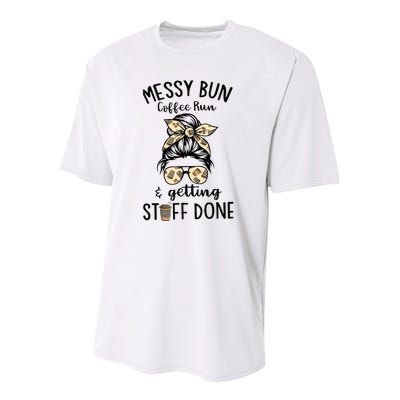 Messy bun coffee run and getting stuff done Youth Performance Sprint T-Shirt