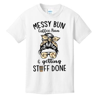 Messy bun coffee run and getting stuff done Kids T-Shirt