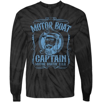 Motor Boat Captain Funny Pontoon Boating Boatin Lake Tie-Dye Long Sleeve Shirt