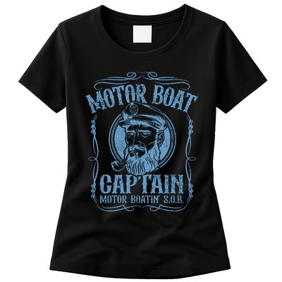 Motor Boat Captain Funny Pontoon Boating Boatin Lake Womens T-Shirt