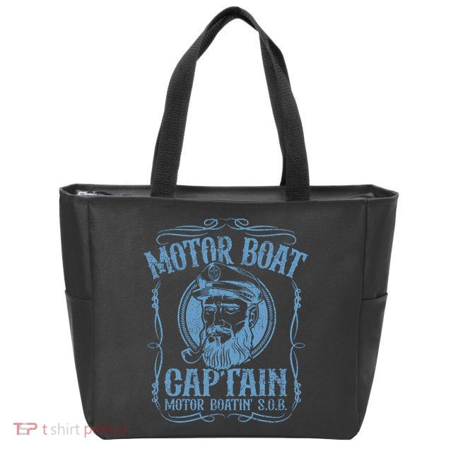 Motor Boat Captain Funny Pontoon Boating Boatin Lake Zip Tote Bag