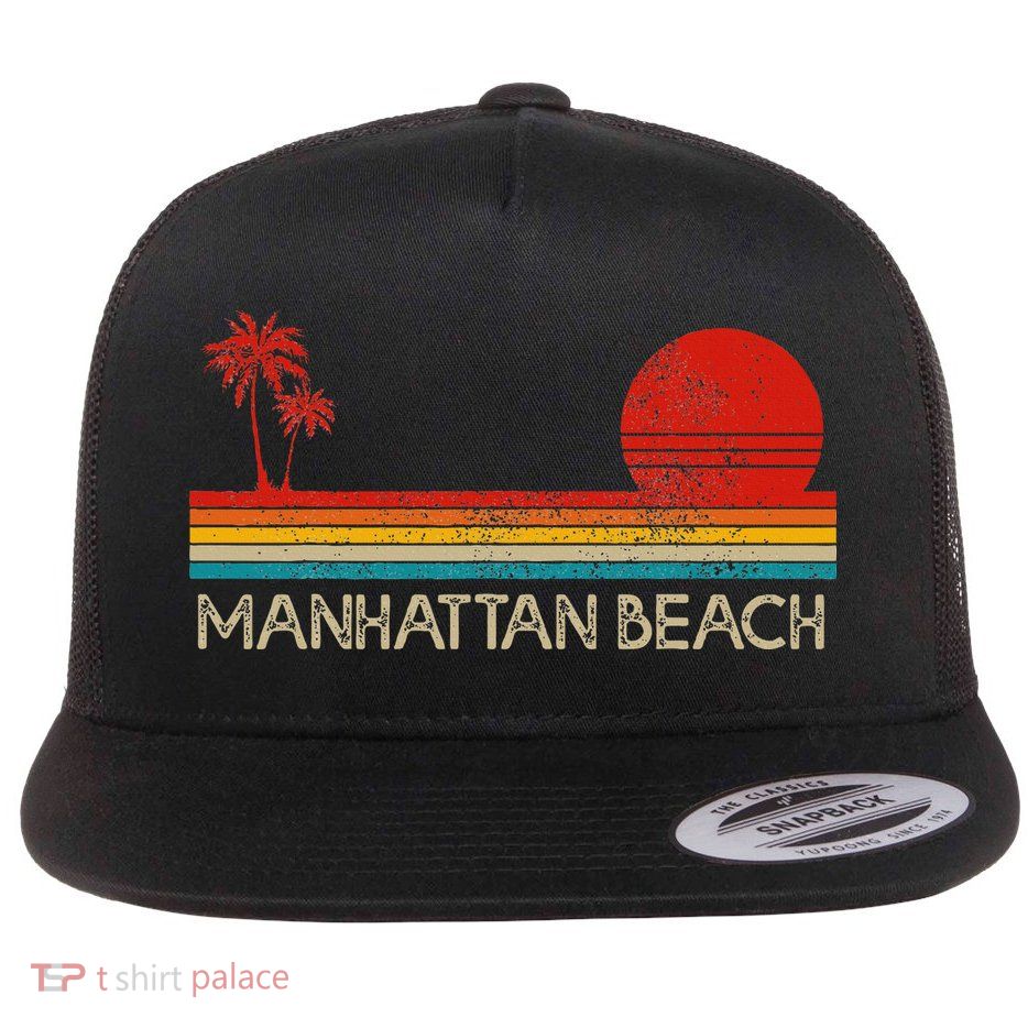 Manhattan Beach California Ca Surfer Retro Sunset Vintage Flatbill Hat