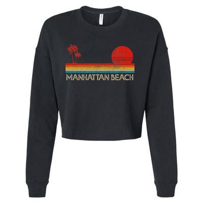 Manhattan Beach California Ca Surfer Retro Sunset Vintage Cropped Pullover Crew