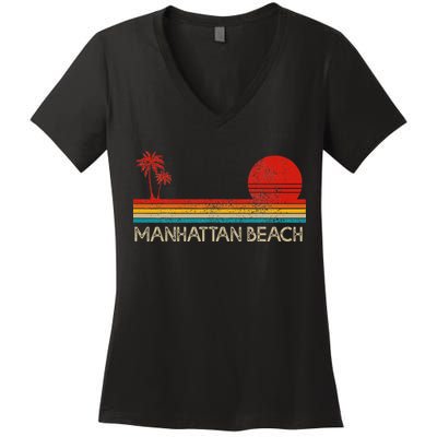 Manhattan Beach California Ca Surfer Retro Sunset Vintage Women's V-Neck T-Shirt