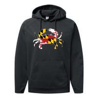 Maryland Blue Crab Vintage Maryland Flag Pride Performance Fleece Hoodie