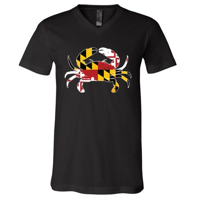 Maryland Blue Crab Vintage Maryland Flag Pride V-Neck T-Shirt