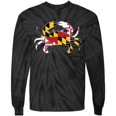 Maryland Blue Crab Vintage Maryland Flag Pride Tie-Dye Long Sleeve Shirt