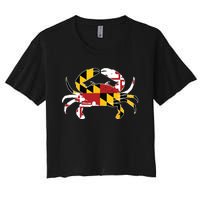 Maryland Blue Crab Vintage Maryland Flag Pride Women's Crop Top Tee