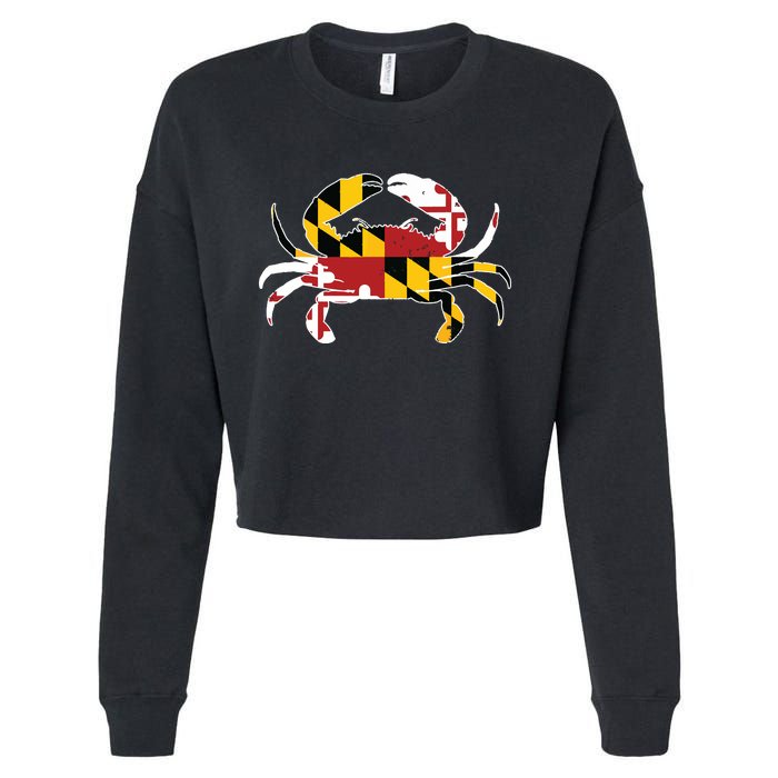 Maryland Blue Crab Vintage Maryland Flag Pride Cropped Pullover Crew