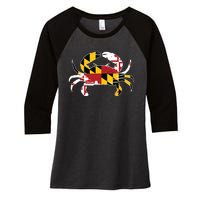 Maryland Blue Crab Vintage Maryland Flag Pride Women's Tri-Blend 3/4-Sleeve Raglan Shirt