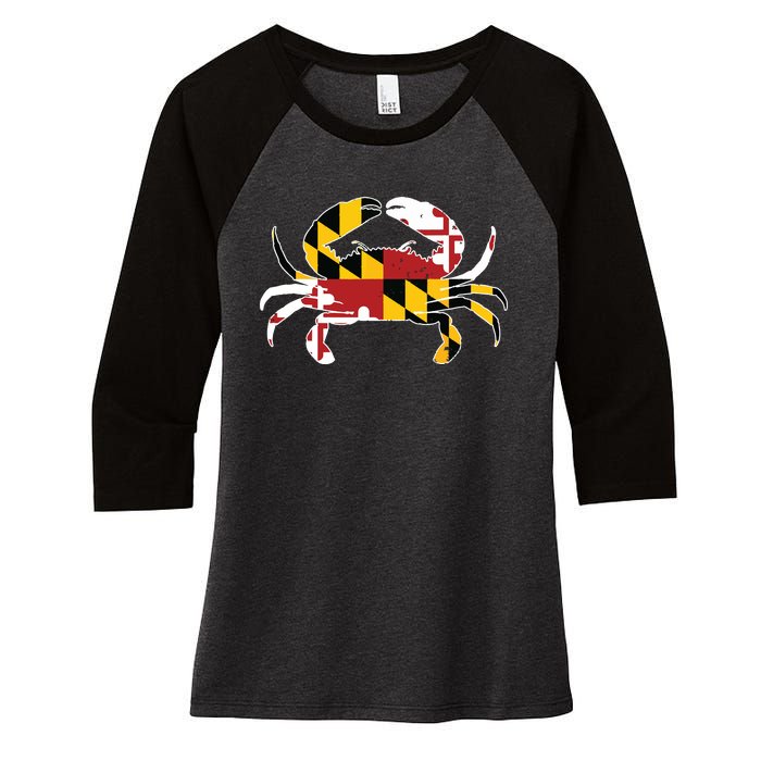 Maryland Blue Crab Vintage Maryland Flag Pride Women's Tri-Blend 3/4-Sleeve Raglan Shirt