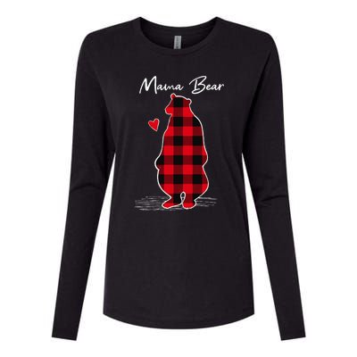 Mama Bear Christmas Pajama Woman Red Buffalo Plaid Womens Cotton Relaxed Long Sleeve T-Shirt