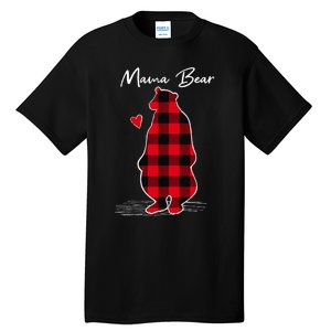 Mama Bear Christmas Pajama Woman Red Buffalo Plaid Tall T-Shirt