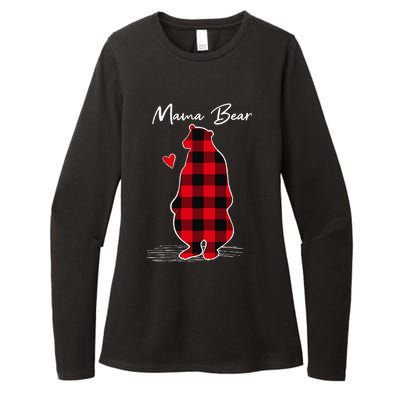 Mama Bear Christmas Pajama Woman Red Buffalo Plaid Womens CVC Long Sleeve Shirt