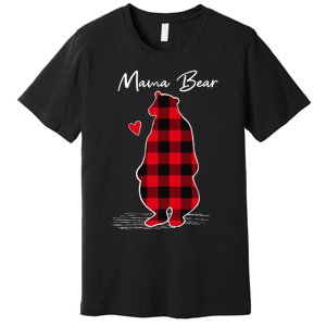 Mama Bear Christmas Pajama Woman Red Buffalo Plaid Premium T-Shirt