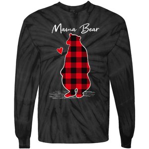 Mama Bear Christmas Pajama Woman Red Buffalo Plaid Tie-Dye Long Sleeve Shirt