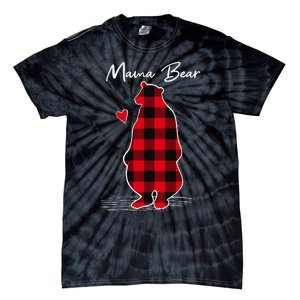 Mama Bear Christmas Pajama Woman Red Buffalo Plaid Tie-Dye T-Shirt