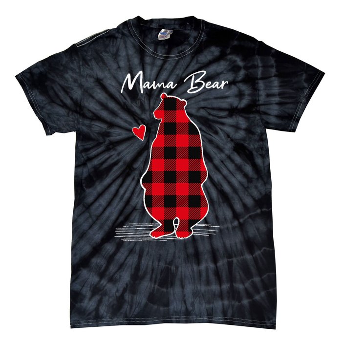 Mama Bear Christmas Pajama Woman Red Buffalo Plaid Tie-Dye T-Shirt