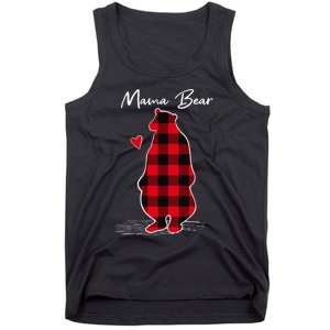 Mama Bear Christmas Pajama Woman Red Buffalo Plaid Tank Top