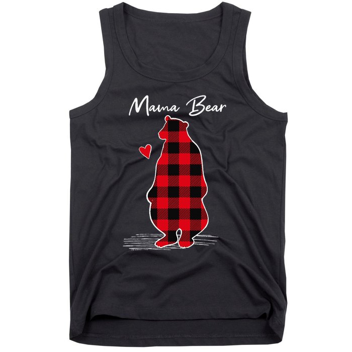 Mama Bear Christmas Pajama Woman Red Buffalo Plaid Tank Top