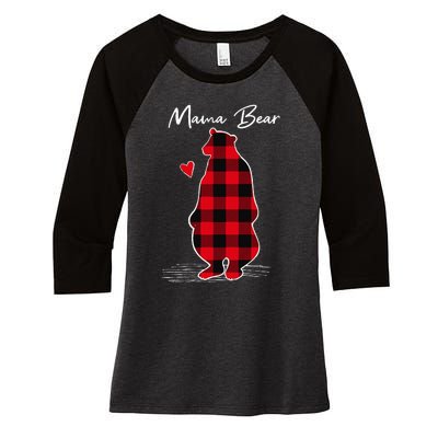 Mama Bear Christmas Pajama Woman Red Buffalo Plaid Women's Tri-Blend 3/4-Sleeve Raglan Shirt