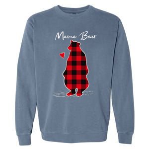 Mama Bear Christmas Pajama Woman Red Buffalo Plaid Garment-Dyed Sweatshirt