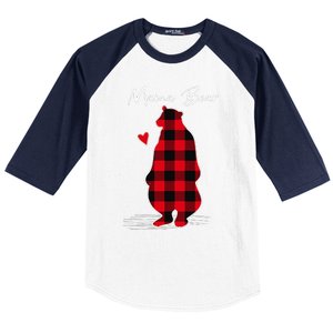 Mama Bear Christmas Pajama Woman Red Buffalo Plaid Baseball Sleeve Shirt