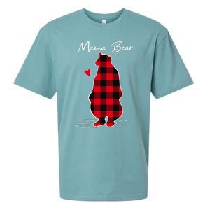 Mama Bear Christmas Pajama Woman Red Buffalo Plaid Sueded Cloud Jersey T-Shirt