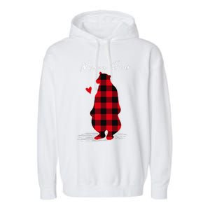 Mama Bear Christmas Pajama Woman Red Buffalo Plaid Garment-Dyed Fleece Hoodie