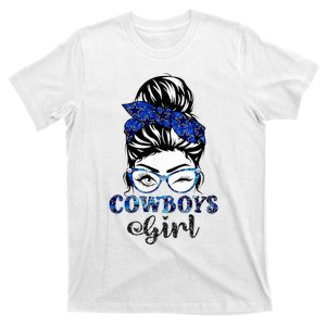 Messy Bun Cowboys Girl Sport Fan T-Shirt