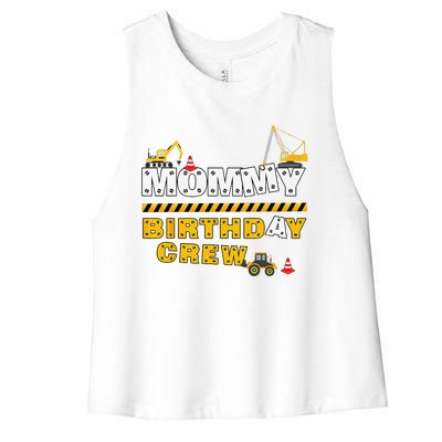 Mommy Birthday Crew Construction Family Birthday Party Women's Racerback Cropped Tank