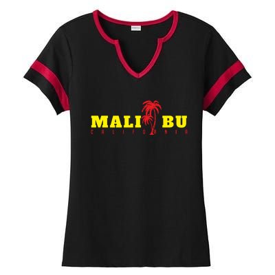 Malibu Beach California Souvenir Ladies Halftime Notch Neck Tee