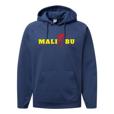 Malibu Beach California Souvenir Performance Fleece Hoodie