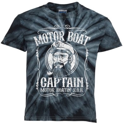 Motor Boat Captain Funny Pontoon Boating Motor Boatin Lake Kids Tie-Dye T-Shirt