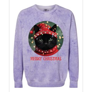 Meowy Black Cat Ugly Christmas Light Gift Colorblast Crewneck Sweatshirt