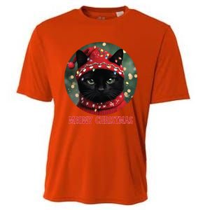 Meowy Black Cat Ugly Christmas Light Gift Cooling Performance Crew T-Shirt