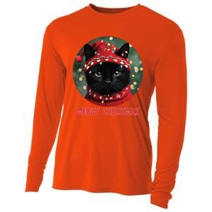 Meowy Black Cat Ugly Christmas Light Gift Cooling Performance Long Sleeve Crew